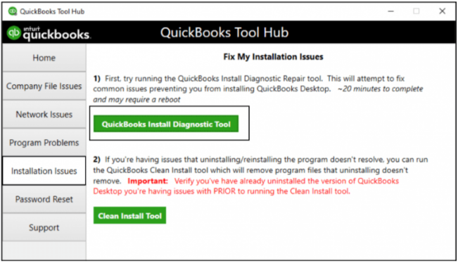 Repair via QuickBooks Install Diagnostic Tool