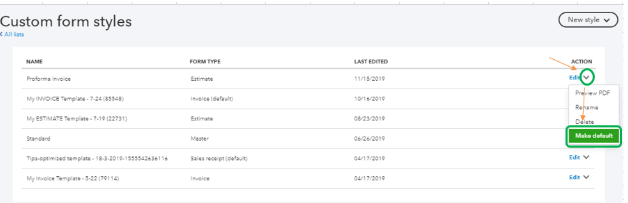 Make Default Proforma Invoice in QuickBooks