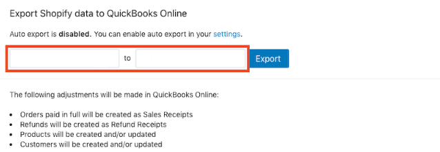 Export Shopify Data to QuickBooks Online