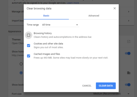 Clear Cache in Google Chrome