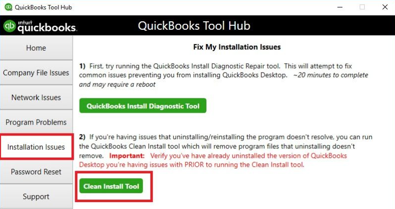 Perform QuickBooks Clean Install Tool from QuickBooks Tool Hub