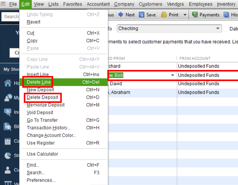 Delete a Deposit in QuickBooks