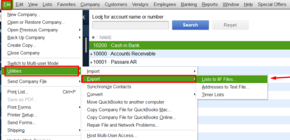 Export Chart of Accounts from QuickBooks Desktop