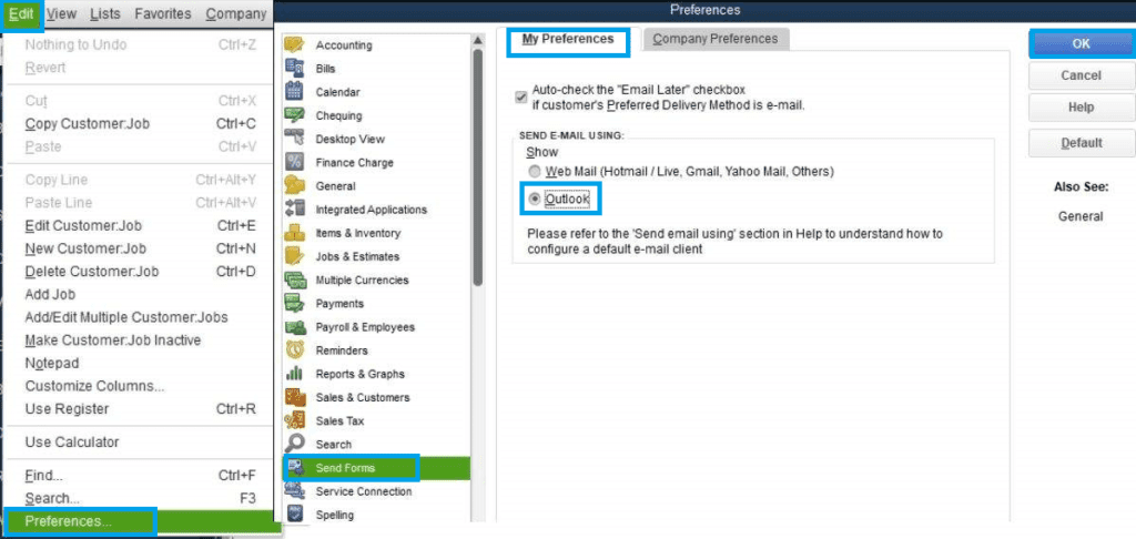 Set the Correct Preferences for QuickBooks Email