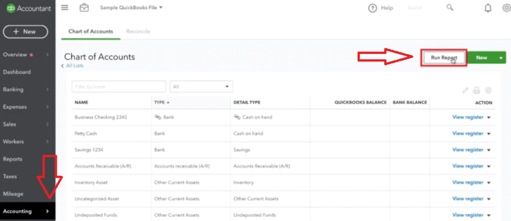 Export Chart of Accounts from QuickBooks Online