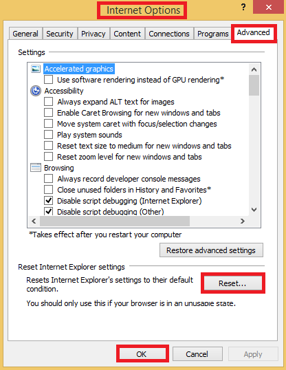 Reset Internet Explorer to resolve loading transaction in QuickBooks