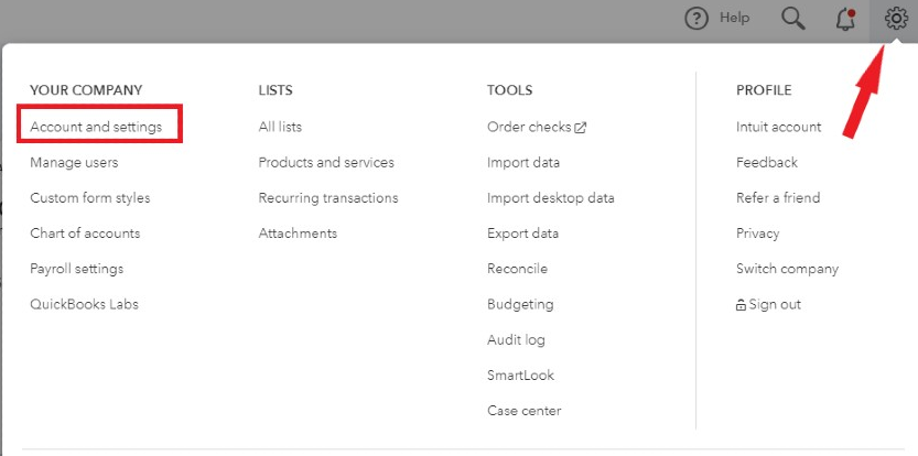 Account and Setting in QuickBooks online