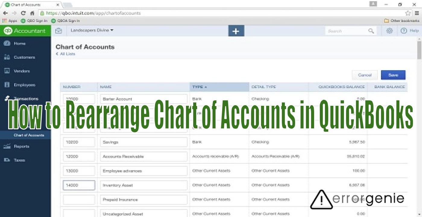 Errorgenie-How to Rearrange Chart of Accounts in QuickBooks